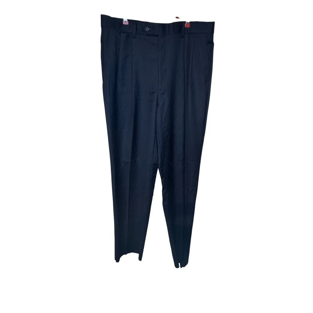 Ralph Lauren Men Pants 100%‎ Wool Pleated Lined Windowpane Dark Blue 40 Long NWT